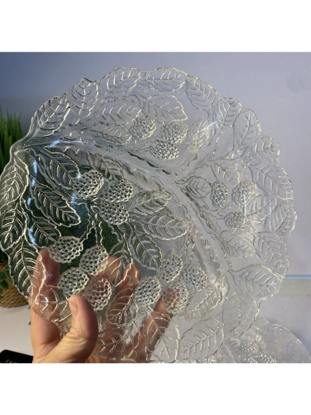 Indiana Glass Raised Embossed Loganberry 3 Section 9” Relish Plates-2